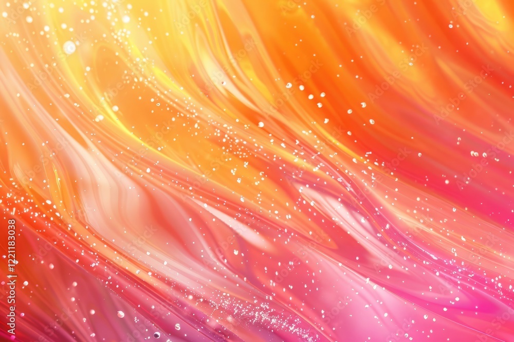 Poster layered abstract shapes with water droplets in orange and pink tones. 3d digital art for vibrant des