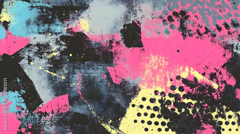 Poster bold and vivid abstract painting with dynamic colorful splashes and brush strokes