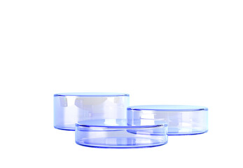 3d glass liquid transparent cylinder step podium display for product presentation png. Blue water clear pedestal platform, crystal circle stage isolated on transparent background. 3D illustration