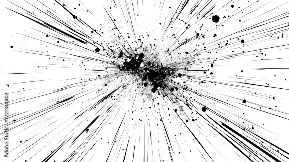 Aufkleber abstract black and white digital lines converging towards the center. digital artwork of black color