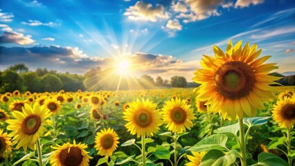 Obraz premium Sunny Meadow with Sunflowers, bright, outdoors, bright, outdoors,beautiful, fields, colorful, happy, green grass