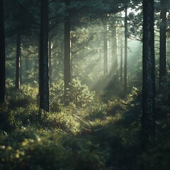 Obraz premium there is a forest with a lot of trees and bushes