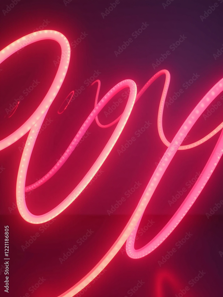 Poster red neon light strip loops in a colorful abstract digital background for a vibrant carnival concept 