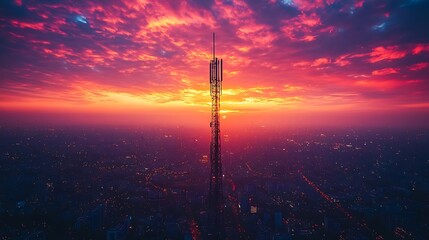 City tower sunset telecommunication skyline high resolution hd picture