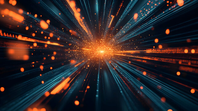 Abstract light speed tunnel, digital data flow, technology background - Powered by Adobe
