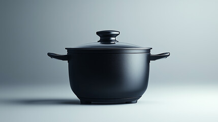 A modern black cooking pot on a soft background, showcasing its elegant design, perfect for culinary creations and stylish kitchen decor
