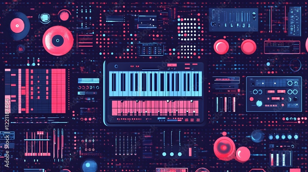 Poster Futuristic Digital Interface with Infographic Elements and Abstract Design