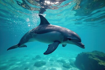 Naklejka premium Dolphin fin and paw print in water, dolphin, warm ocean, fins