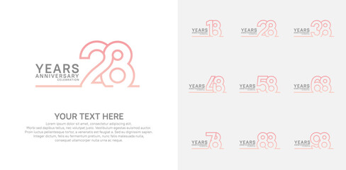 Anniversary logo set vector design, pink color for celebration event