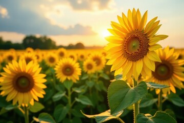 Fototapeta premium Softly glowing sunflower fields, yellow, gradient