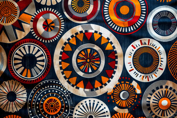 Abstract background, ornament, ethnic pattern, African yellow, blue, orange, illustration