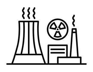 Nuclear power plant icon with cooling towers. Editable stroke.