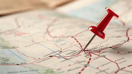 Push Pin on Map Highlighting Travel, Navigation, and Destination Planning