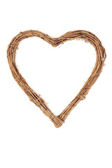 Heart shape natural wicker wreath, symbol of love for Valentines, wedding and Mothers Day, Beltane Spring festivals. Birthday card, logo.