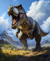 Fototapeta premium arafed dinosaur with open mouth and mouth wide open in a field