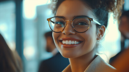 Fototapeta premium Portrait and smile of businesswoman. Business people in office together for friendly introduction or welcome