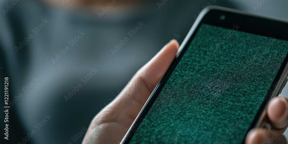 Aufkleber spam call phone security concept. a close-up of a hand holding a smartphone displaying a static or g