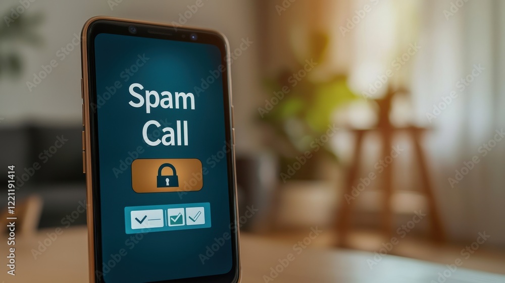 Poster spam call phone security concept. a smartphone displays a 