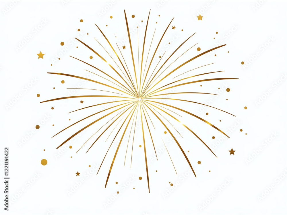 Poster Isolated Png Illustration With Golden Firework Texture And Thin Stroke Lines On A Wide White Background For Happy New Year Concepts. 00002