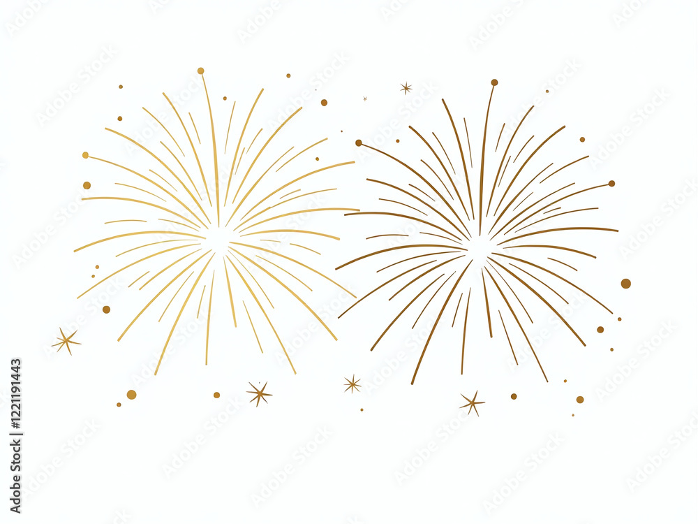 Poster isolated png illustration with golden firework texture and thin stroke lines on a wide white backgro