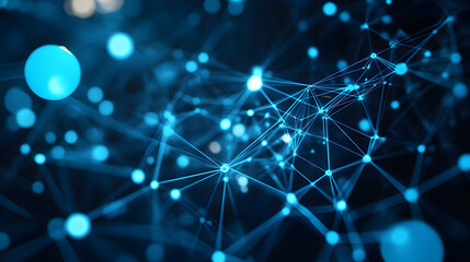 Obraz premium Abstract Network Connections, glowing nodes, dark background, data visualization, tech