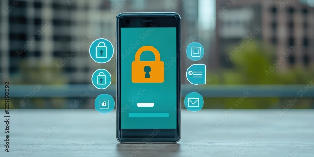 Aufkleber spam call phone security concept. smartphone displaying a lock symbol, indicating security features 