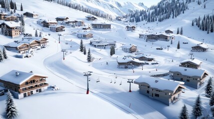 Snowy Alpine Village Winter Scene