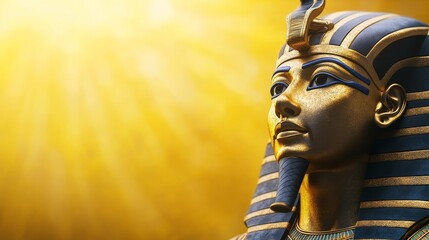 Golden Pharaoh Mask in Sunlight - Majestic golden pharaoh mask, ancient Egyptian art, sun rays background.