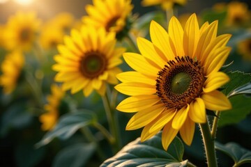 Obraz premium Golden sunflower leaf details , shiny yellow leaf gold foil texture, intricate, foliage