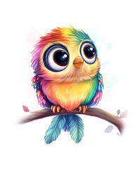 Fototapeta premium Adorable colorful cartoon bird perched on a branch with a vibrant artistic style 