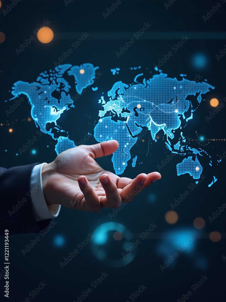 Poster global businesses use digital marketing technology with big data analytics for financial and banking