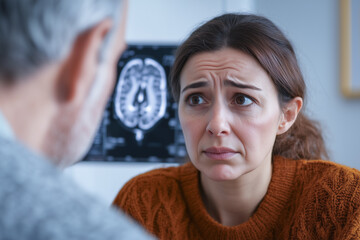 Medical Diagnosis of Meningioma: Woman Undergoing Brain Tumor Evaluation with Focus on Healthcare, Neurology, and Advanced Diagnostic Imaging Techniques