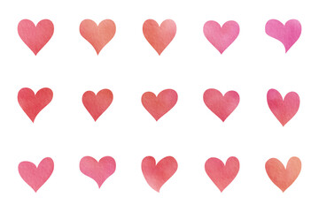 Watercolour hearts isolated on white background