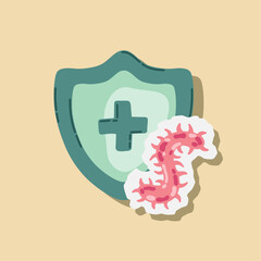 Obraz premium Guard shield attacked by virus, germs and bacteria. Immune system and virus protection concept. Immunity hygienic medical prevention