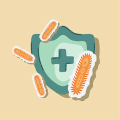 Guard shield attacked by virus, germs and bacteria. Immune system and virus protection concept. Immunity hygienic medical prevention