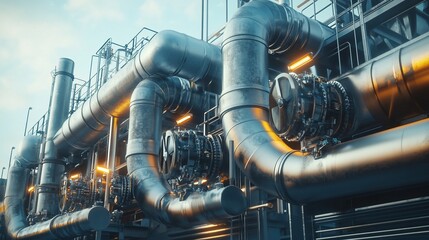 Industrial pipes and machinery in a modern facility.