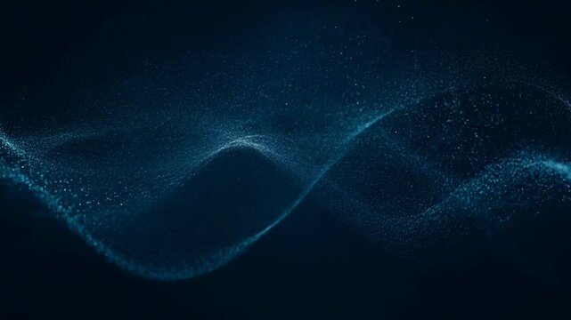 abstract blue particles flowing in wave motion