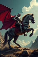 Fototapeta premium Knight's horse trampling on dragon's scales as it attacks, knights, battle, horses