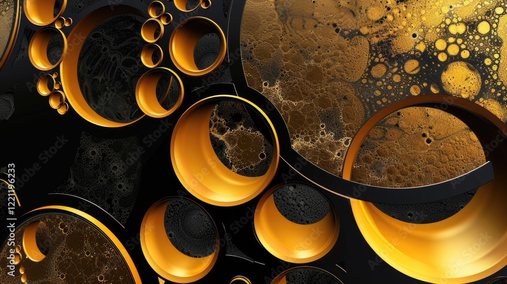 Poster abstract black and gold color light in circle shapes scatter around express colorful design. round f