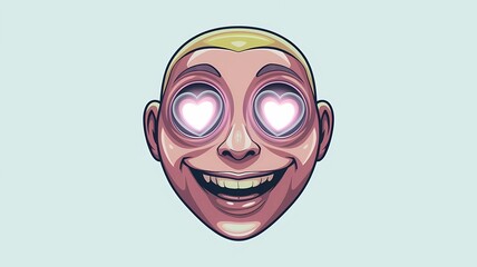 Fototapeta premium Excited cartoon character with heart-shaped eyes, expressing infatuation on bright background