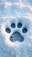 Fox paw print in the snow, animal tracks, fox, vector art