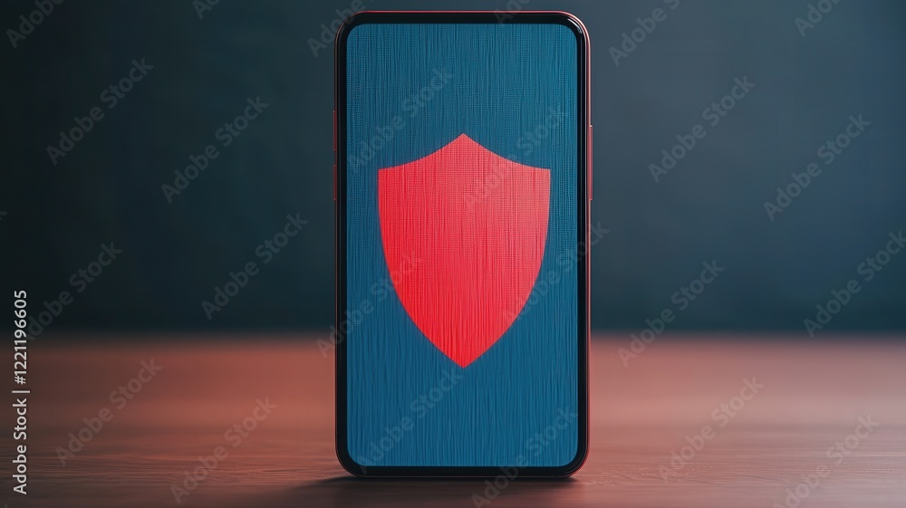 Aufkleber spam call phone security concept. a smartphone displaying a shield logo on a textured background, sy