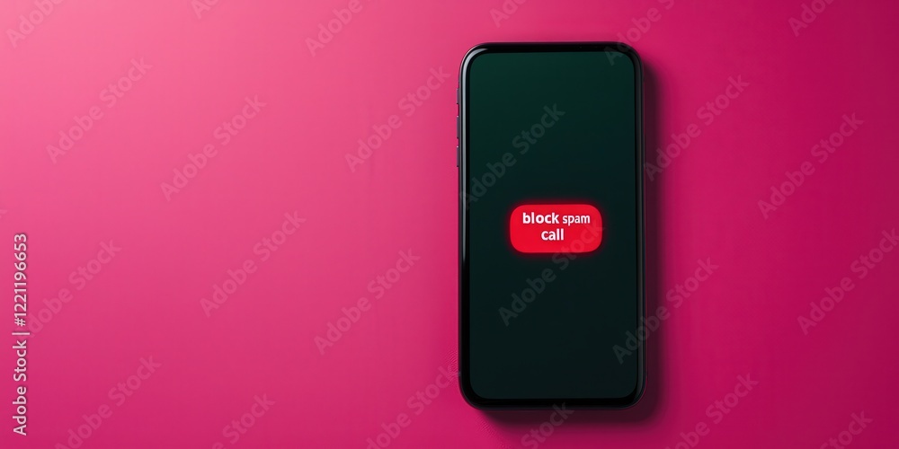 Poster spam call phone security concept. a smartphone displaying a youtube logo on a vibrant pink backgroun