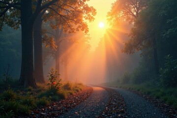 Glowing aura of sunlight in a foggy atmosphere, atmospheric, light, aura