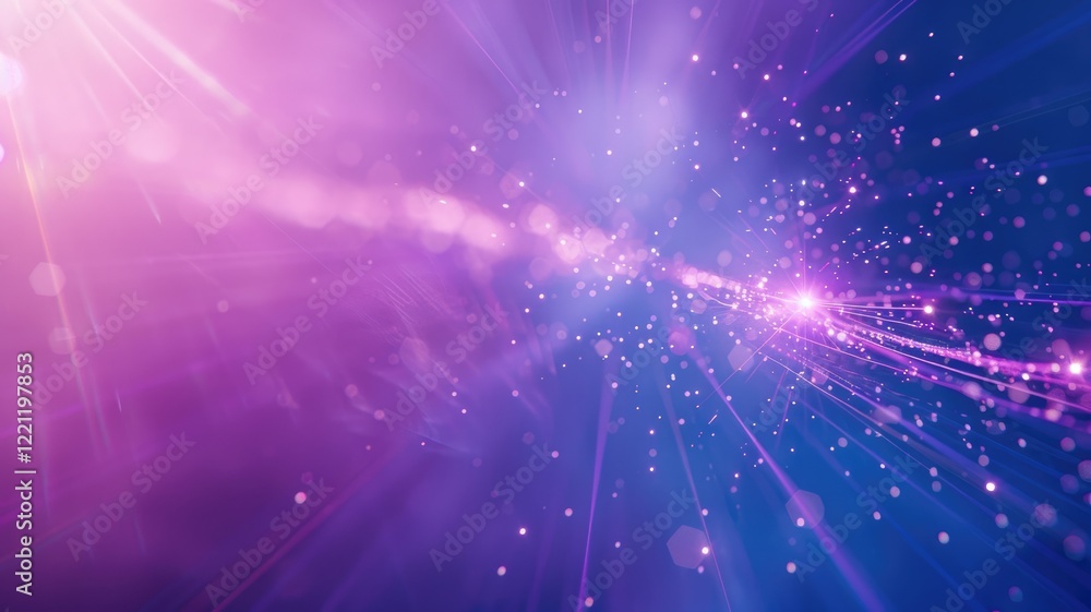 Poster abstract light streaks and sparkles on a purple background. abstract image of glowing purple and blu