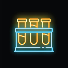 Obraz premium Glowing neon icon depicting test tubes containing colorful liquids, symbolizing scientific experiments and laboratory research