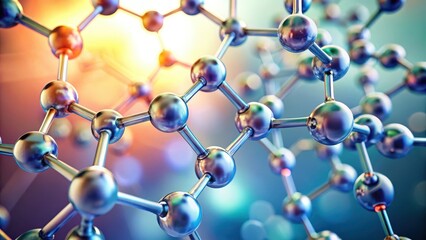 Molecular structure of polymer in soft light background with subtle color gradation , material science, polymer molecular structure