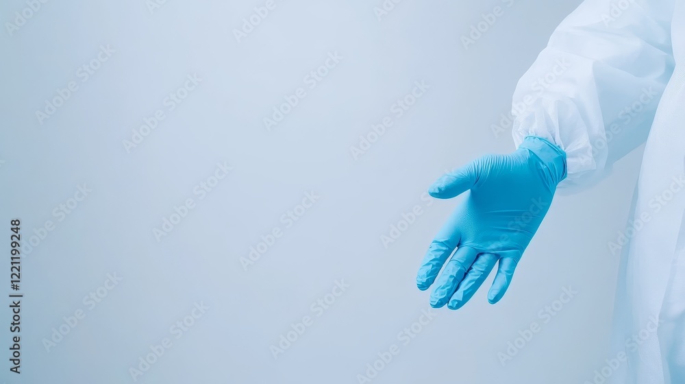 Poster scientist in lab coat and gloves conducting research experiment in laboratory setting