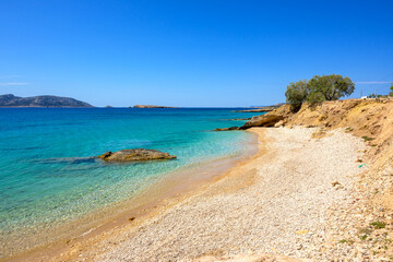 Ano Koufonisi beach with azure sea water. Small Cyclades, Greece