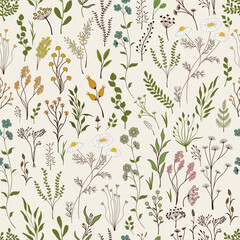 Seamless pattern. Set of colorful wild plants.